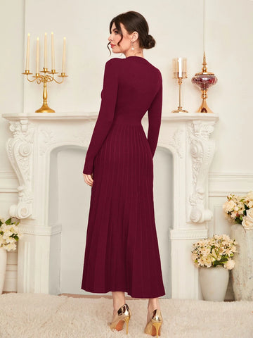 Modely Solid Pleated Hem Sweater Dress