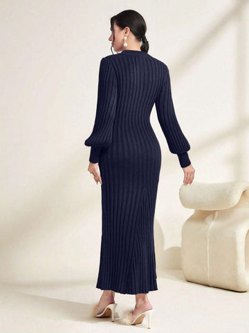 Modely Solid Ribbed Knit Sweater Dress