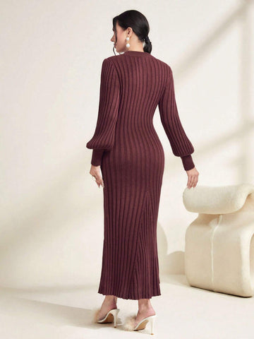 Modely Solid Ribbed Knit Sweater Dress