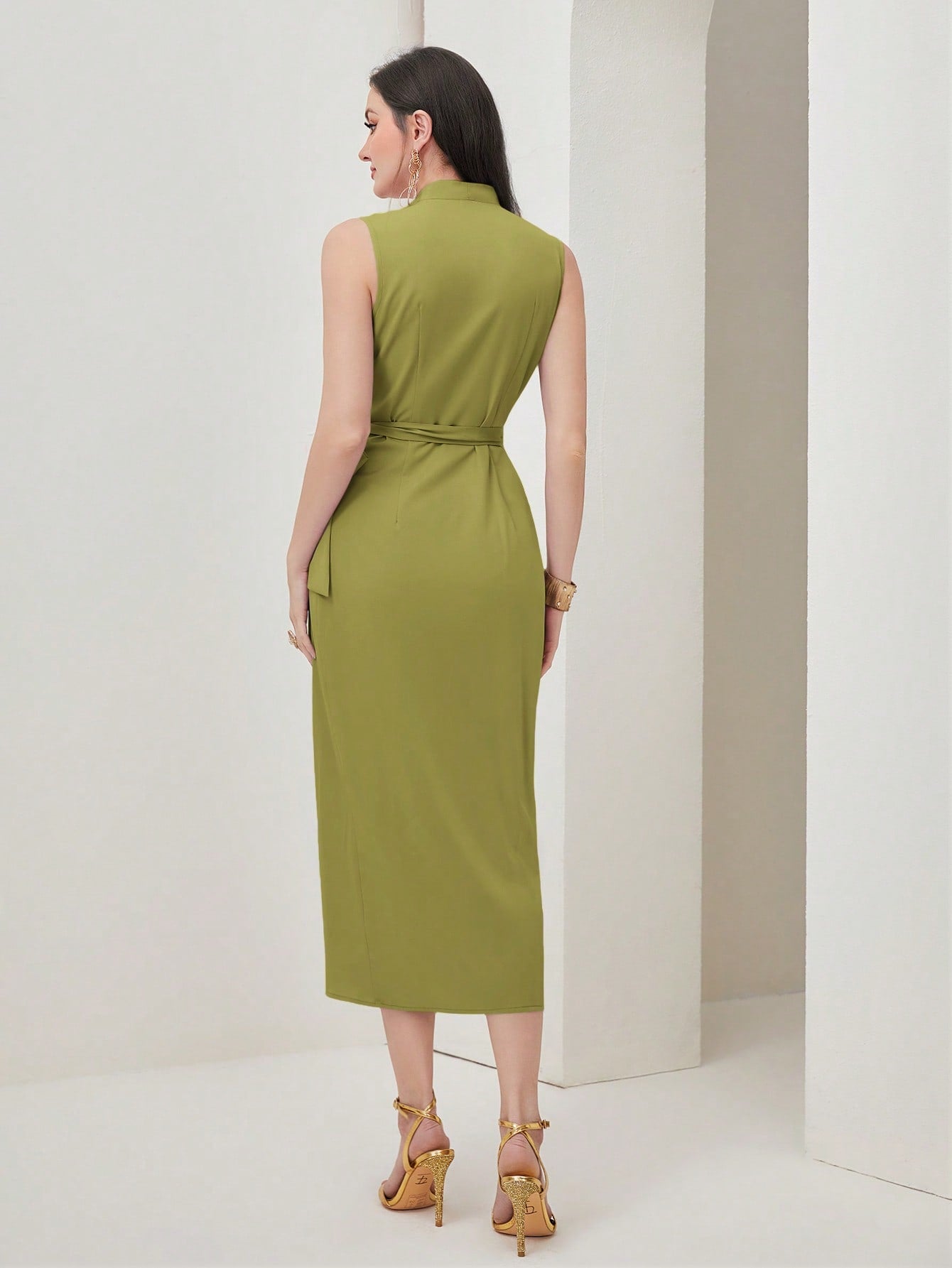 Modely Solid Wrap Knot Side Dress