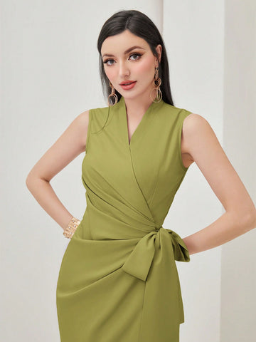 Modely Solid Wrap Knot Side Dress