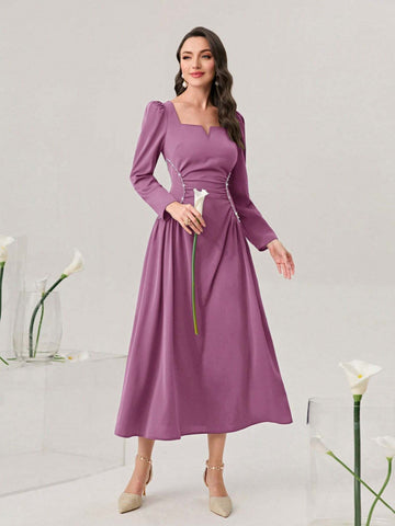 Modely Sweetheart Neck Puff Sleeve Ruched Front Dress