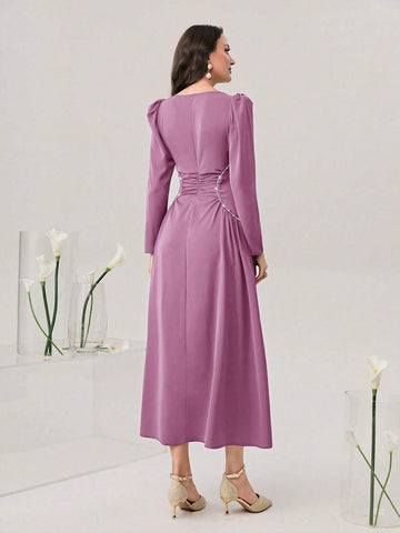 Modely Sweetheart Neck Puff Sleeve Ruched Front Dress