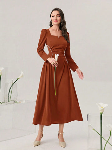 Modely Sweetheart Neck Puff Sleeve Ruched Front Dress