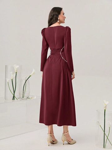 Modely Sweetheart Neck Puff Sleeve Ruched Front Dress