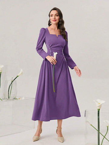 Modely Sweetheart Neck Puff Sleeve Ruched Front Dress