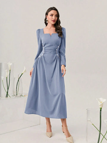 Modely Sweetheart Neck Puff Sleeve Ruched Front Dress