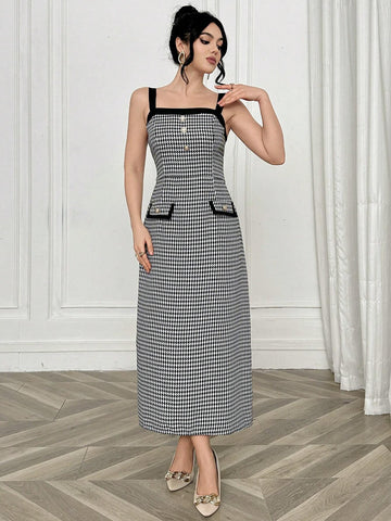Women's Elegant Romantic Houndstooth Color Block Outfit