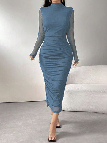 Women's Solid Color Minimalist Everyday Long Sleeve Mesh Dress