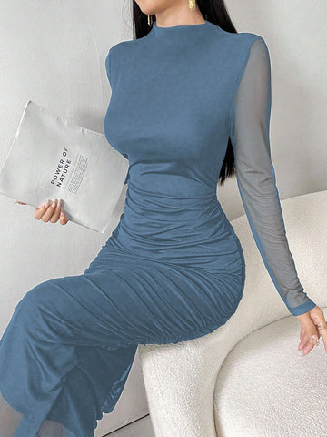 Women's Solid Color Minimalist Everyday Long Sleeve Mesh Dress