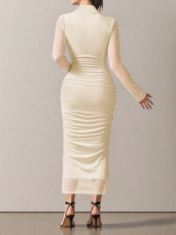 Women's Solid Color Minimalist Everyday Long Sleeve Mesh Dress