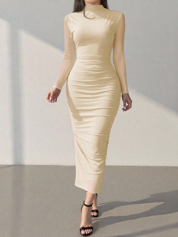 Women's Solid Color Minimalist Everyday Long Sleeve Mesh Dress