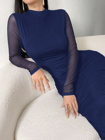 Women's Solid Color Minimalist Everyday Long Sleeve Mesh Dress