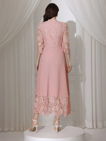 Modelyn Eyelet Embroidery Patchwork Flowy Long Sleeve Dress