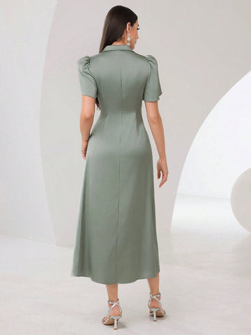 Women'S Petal Short Sleeve Pleated Dress