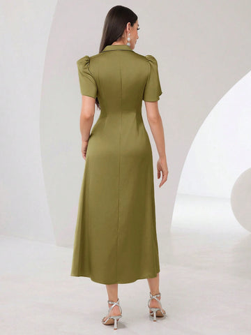Women'S Petal Short Sleeve Pleated Dress