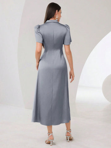 Women'S Petal Short Sleeve Pleated Dress