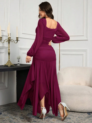 Modelyn Women Long Sleeve Solid Color Long Dress