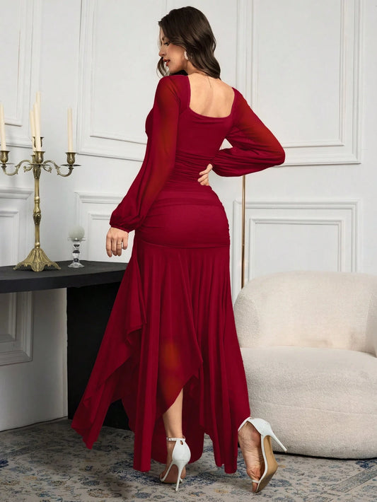 Modelyn Women Long Sleeve Solid Color Long Dress