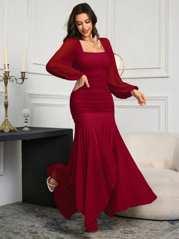 Modelyn Women Long Sleeve Solid Color Long Dress