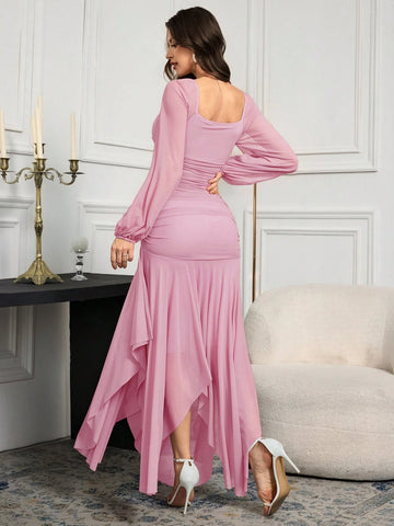 Modelyn Women Long Sleeve Solid Color Long Dress