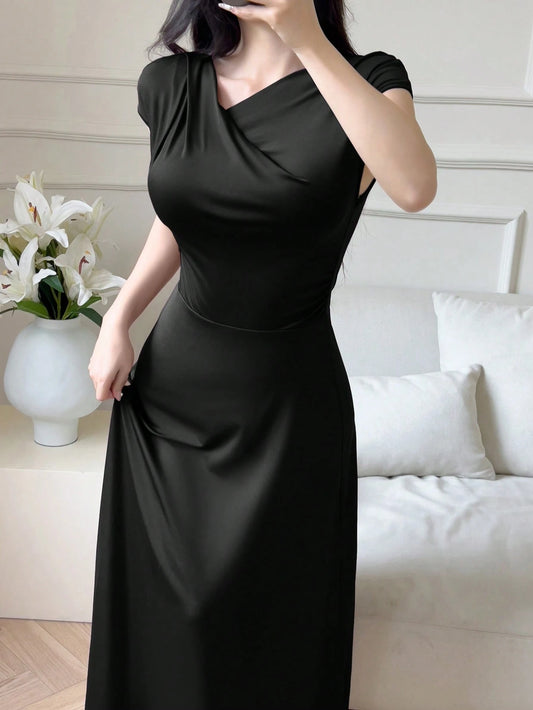 Modelyn Women Long Sleeveless Slim Fit Solid Color Dress