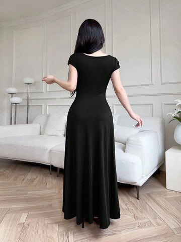 Modelyn Women Long Sleeveless Slim Fit Solid Color Dress