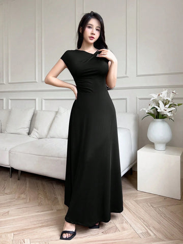 Modelyn Women Long Sleeveless Slim Fit Solid Color Dress