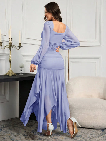 Modelyn Women Long Sleeve Solid Color Long Dress