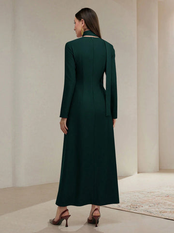 Women's Solid Color Front Button Closure Minimalist Long Sleeve Maxi Abaya Dress