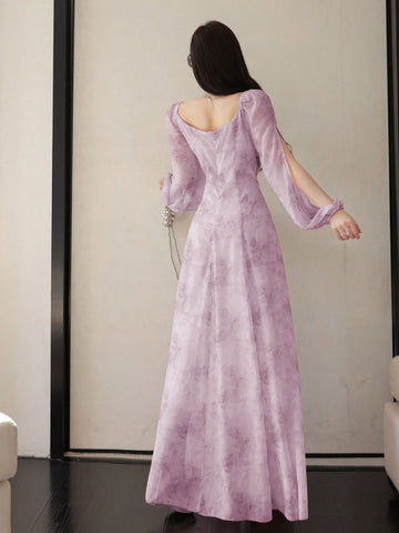 Modelyn Women's Chiffon Ditsy Floral Draped Neck Waist Fit & Flare Casual Holiday Dress