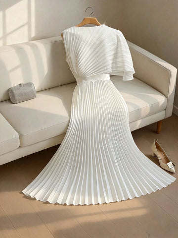 Women's Elegant Round Neck Ruffle Waist Placement Print Dress