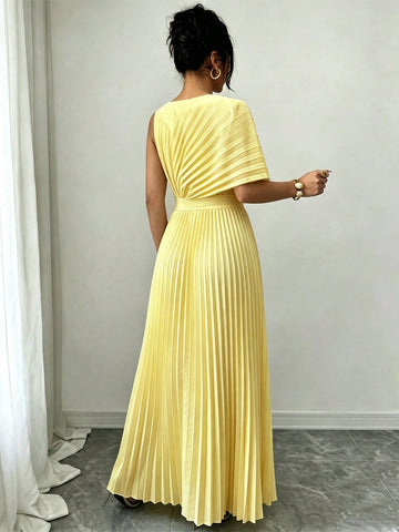 Women's Elegant Round Neck Ruffle Waist Placement Print Dress