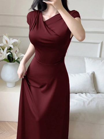 Modelyn Women Long Sleeveless Slim Fit Solid Color Dress