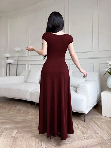 Modelyn Women Long Sleeveless Slim Fit Solid Color Dress
