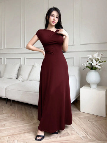 Modelyn Women Long Sleeveless Slim Fit Solid Color Dress