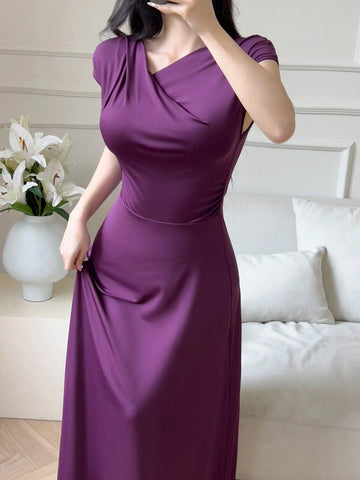 Modelyn Women Long Sleeveless Slim Fit Solid Color Dress