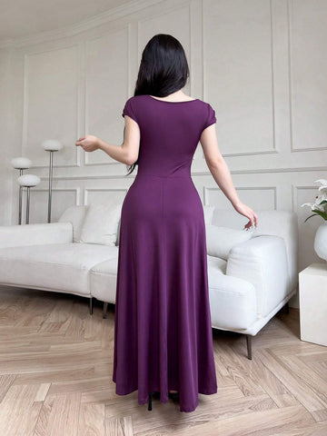 Modelyn Women Long Sleeveless Slim Fit Solid Color Dress