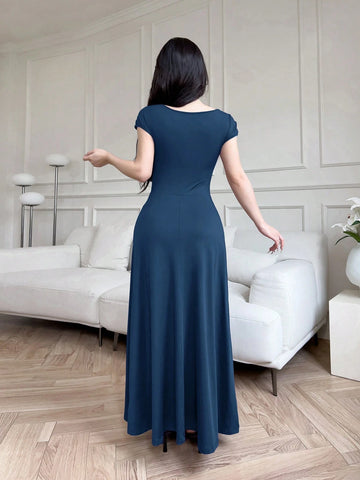 Modelyn Women Long Sleeveless Slim Fit Solid Color Dress