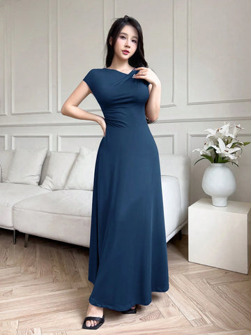 Modelyn Women Long Sleeveless Slim Fit Solid Color Dress