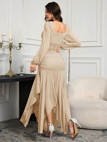 Modelyn Women Long Sleeve Solid Color Long Dress