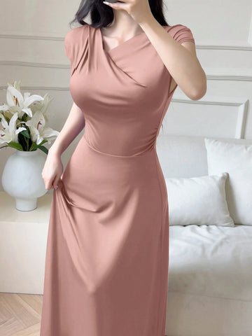 Modelyn Women Long Sleeveless Slim Fit Solid Color Dress