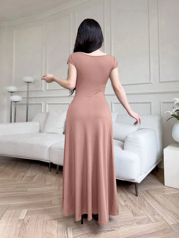 Modelyn Women Long Sleeveless Slim Fit Solid Color Dress