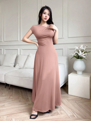 Modelyn Women Long Sleeveless Slim Fit Solid Color Dress