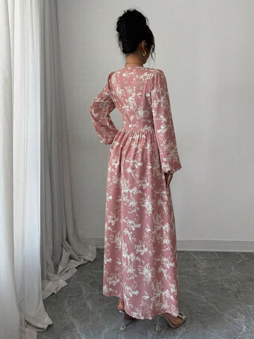 Women's Floral Printed Lantern Sleeve Dress
