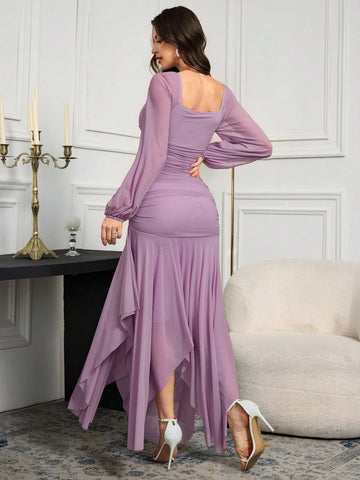 Modelyn Women Long Sleeve Solid Color Long Dress