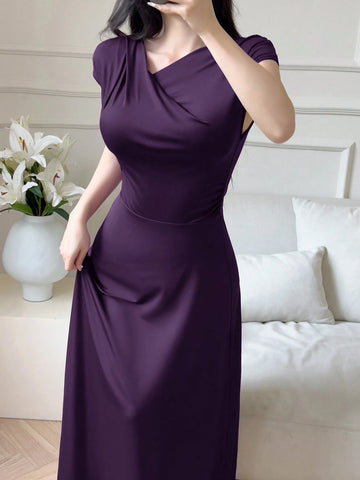 Modelyn Women Long Sleeveless Slim Fit Solid Color Dress