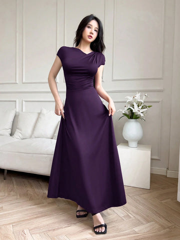 Modelyn Women Long Sleeveless Slim Fit Solid Color Dress