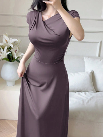 Modelyn Women Long Sleeveless Slim Fit Solid Color Dress