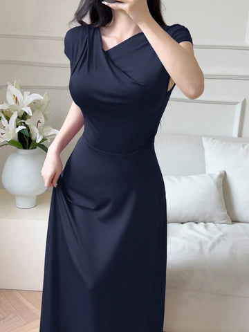 Modelyn Women Long Sleeveless Slim Fit Solid Color Dress